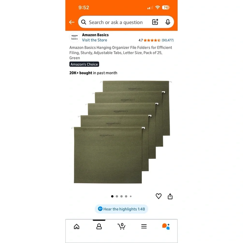 Green Hanging File Folders with Adjustable Tabs (Pack of 25)